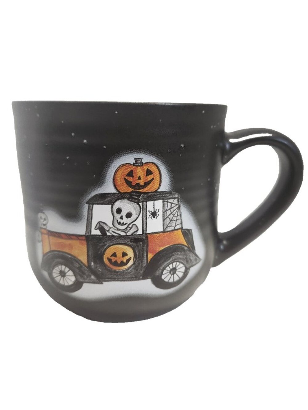 Cobwebs & Cauldrons Halloween Mug Skeleton Driving Car with Pumpkin Ceramic